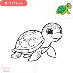 Adorable coloring page of a cute turtle. Simple vector illustration for children's activities, printable worksheets, and educational projects. Perfect for kids to learn about sea creatures.
