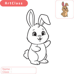 Obraz premium Cute coloring page of a friendly cartoon rabbit. Simple vector illustration for children's activities, printable worksheets, and educational projects. Perfect for kids to color and learn.
