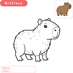 Obraz premium Cute coloring page of a capybara. Friendly vector illustration for children's activities, printable worksheets, and educational projects. Perfect for kids to learn about animals.