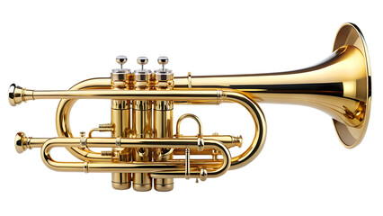 Obraz premium high quality stock photo of a golden trumpet isolated - on a white background PNG. GENERATIVE AI