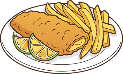 Fresh Seafood Dish Design Illustration. Colorful Fish and Chips Art Concept. Realistic Ceviche and Seafood Illustration. Tasty Seafood Plate Design Collection. Creative Seafood Meal Design Art