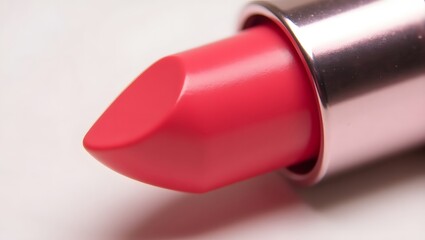 Close-up Coral Lipstick, Smooth Texture, Elegant Rose Gold Packaging, Beauty Product Shot