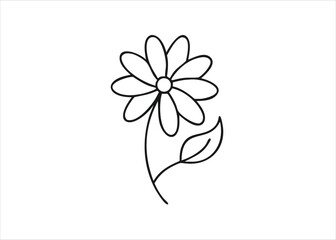 Elegant single line art illustration of a delicate daisy flower in a minimalist style isolated on white background