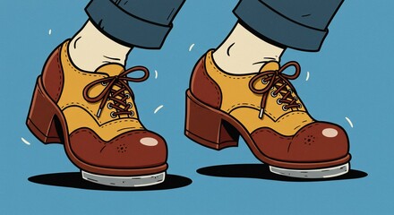 Animated Tap Shoes in Motion, Performing a Dance Step on Blue Background