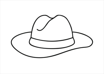 A minimalist single continuous line drawing of a classic cowboy hat presented as a simple graphic element isolated on white background