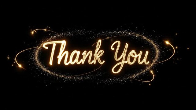Elegant gold thank you animation with sparkling particles for greetings and appreciation messages
