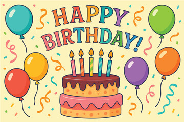 Festive Birthday Banner with Confetti and Cake