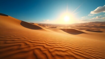 Golden Desert Dunes at Sunset:  Vast, Textured Landscape, Serene Atmosphere