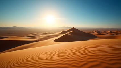Serene Sunrise Over Vast, Undulating Sand Dunes in a Remote Desert Landscape