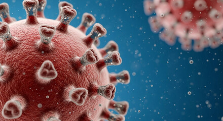 Hyperrealistic 3D Close-Up of COVID-19 Virus in Microphotography Style with Spike Proteins and Cinematic Lighting in a Scientific Fluid Background