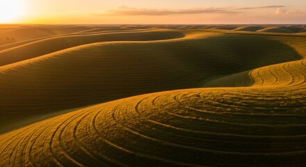 Naklejka premium Golden Hours Embrace of Contoured Fields.