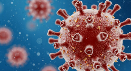 Hyperrealistic 3D Close-Up of COVID-19 Virus in Microphotography Style with Spike Proteins and Cinematic Lighting in a Scientific Fluid Background