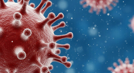 Hyperrealistic 3D Close-Up of COVID-19 Virus in Microphotography Style with Spike Proteins and Cinematic Lighting in a Scientific Fluid Background