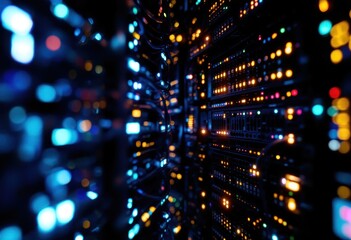 Fototapeta premium Illuminated server racks in a data center.