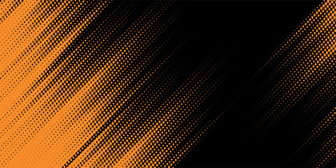 Black halftone pattern. Retro comic gradient background. Bright orange pixel dotted texture overlay. Cartoon pop art faded gradient pattern.vector background
