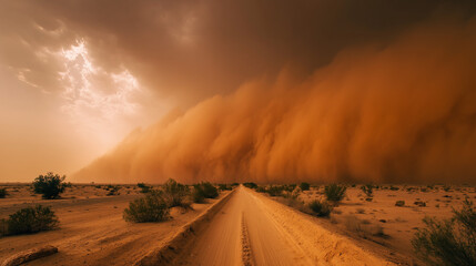 Sandstorm forming over desert horizon