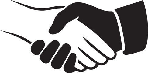 Black and white icon of two hands shaking handshake