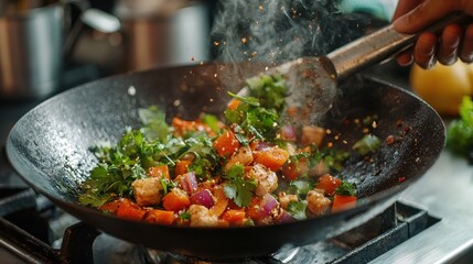 Organic vegetable stir-fry cooking