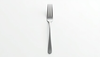 Stainless steel fork on a white surface.