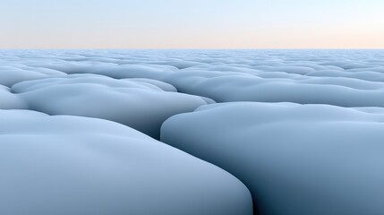 Obraz premium Soft undulating sea of clouds in pastel blue tones with a serene horizon, showcasing tranquil beauty and natural serenity in vast expanse of sky.
