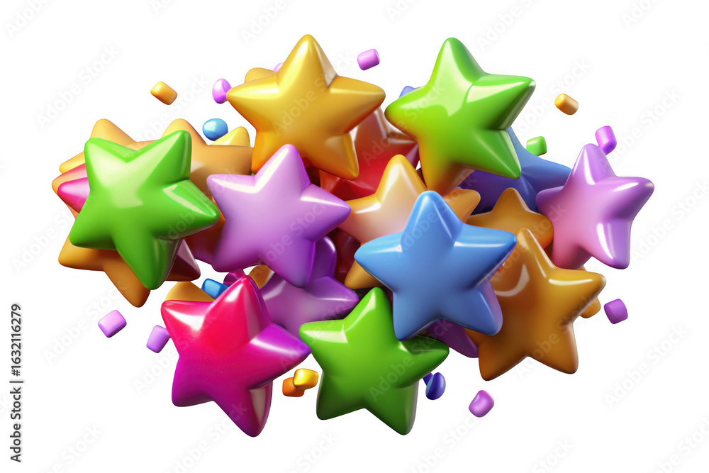 Poster 3d colorful star cluster isolated on transparent background