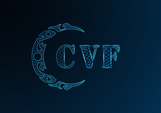 Low poly letter logo CVF design. CVF letter logo low poly vector design on blue color gradient background. CVF logo low poly design