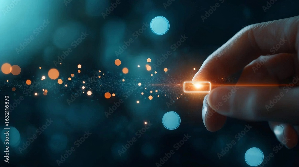 Aufkleber creating digital magic hand interacting with light particles studio setting visual art close-up tech