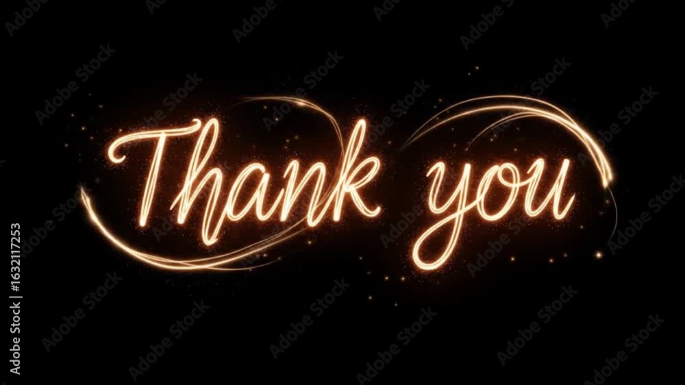 Poster elegant thank you animation with sparkling light trails and glowing particles overlay