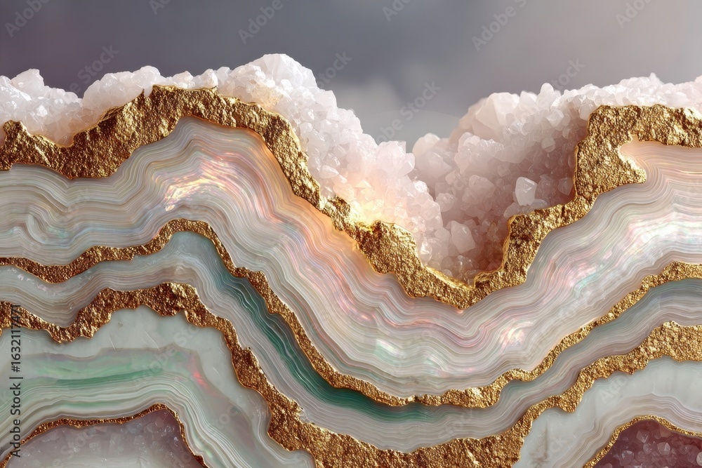 Aufkleber stunning abstract geode with shimmering iridescent layers and sparkling gold.