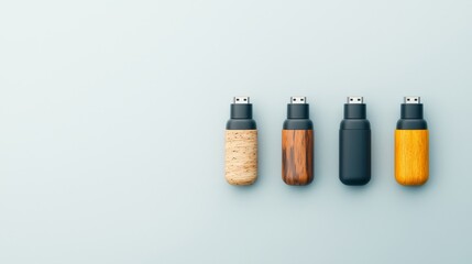 Stylish usb flash drives collection modern design digital accessories minimalist setting top view technology innovation