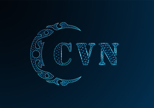 Low poly letter logo CVN design. CVN letter logo low poly vector design on blue color gradient background. CVN logo low poly design