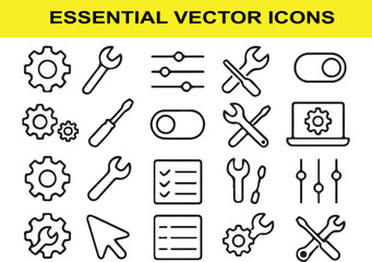 Collection of black outline icons for settings and tools