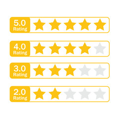 Star Rating Review Icons Set from 2 to 5 Stars for Feedback and Evaluation