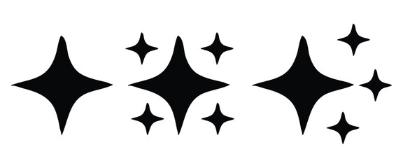 Black starburst shapes on white background sparkle