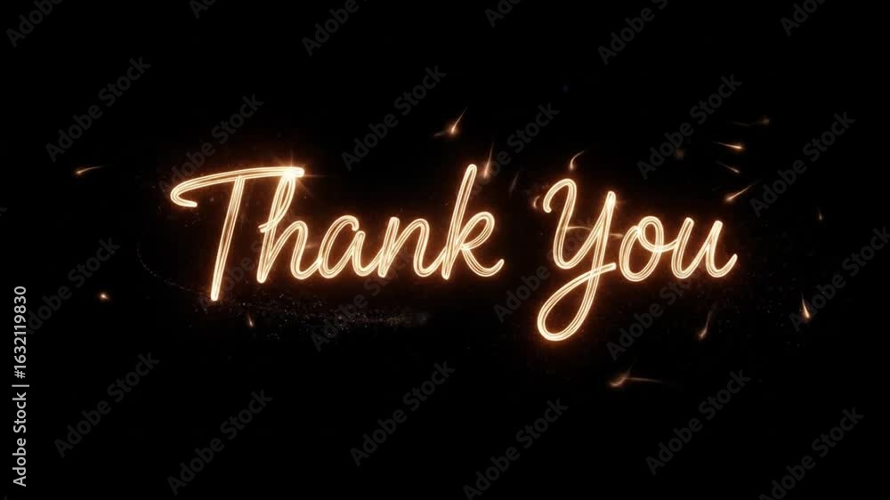 Poster elegant shimmering thank you message animation with glowing particle trails and a dark background