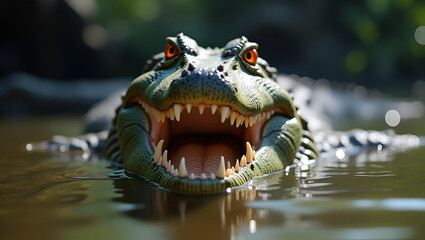 Fototapeta premium Photo of a crocodile swimming in the water