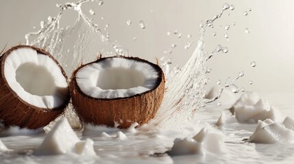 Fresh coconut water splash healthy food tropical fruit diet