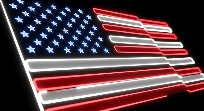 Neon light design of the american flag.