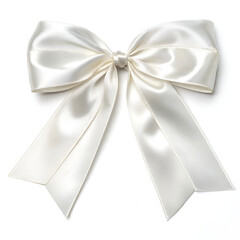 An elegant white satin ribbon bow with a smooth.