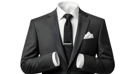 Sharp businessman confidently dressed in a pinstripe suit with a crisp white shirt and black tie