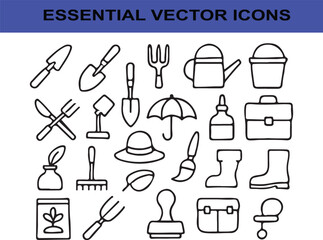 Collection of hand drawn garden and outdoor activity icons