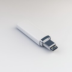 White rectangular flash drive angled on a plain background.