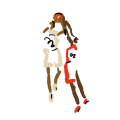 Rough sketch of basketball game, basketball players with ball, illustration