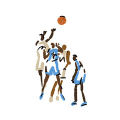 Rough sketch of basketball game, basketball players with ball, illustration