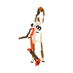 Rough sketch of basketball game, basketball players with ball, illustration