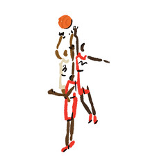 Rough sketch of basketball game, basketball players with ball, illustration