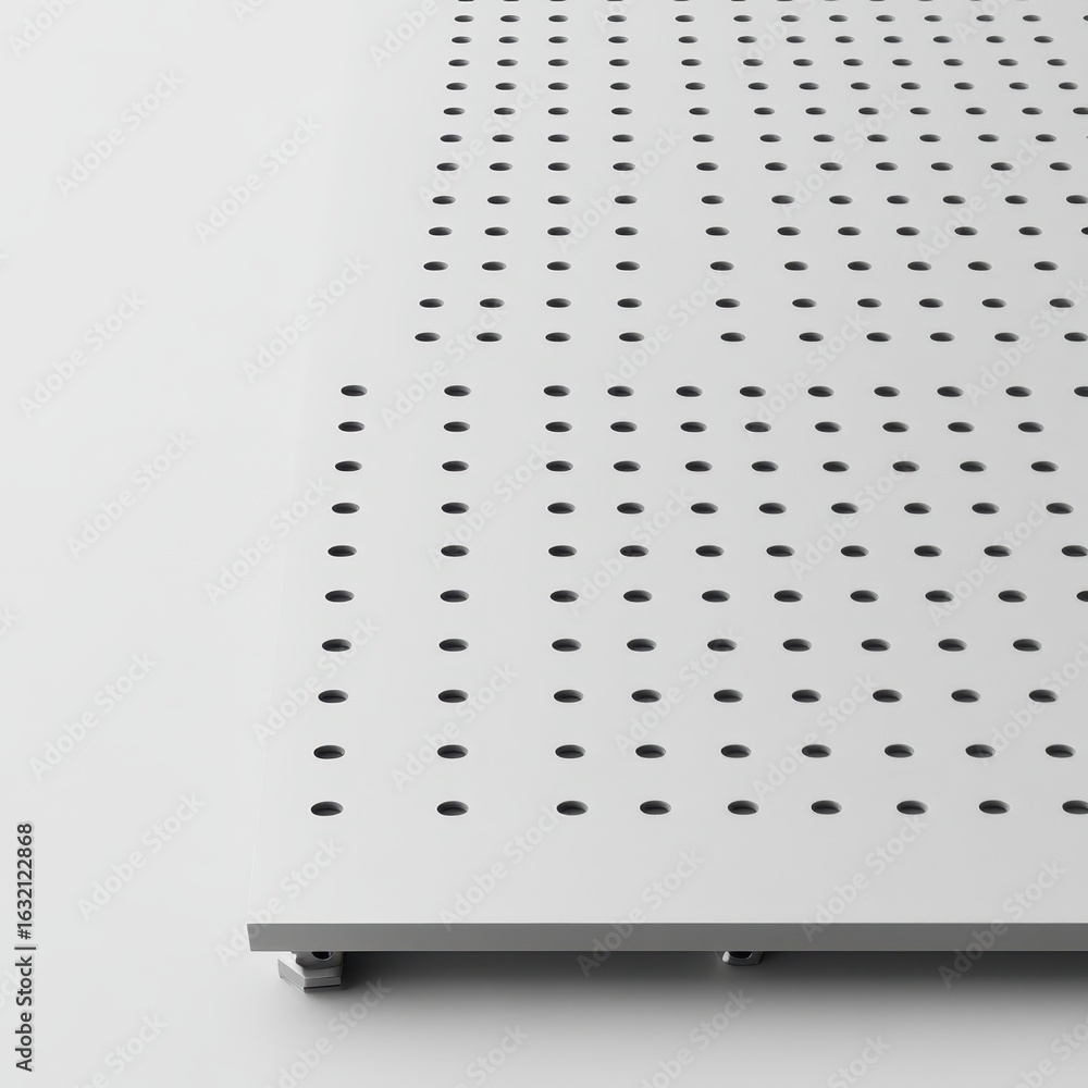 Poster white perforated panel with a repeating pattern of round holes.