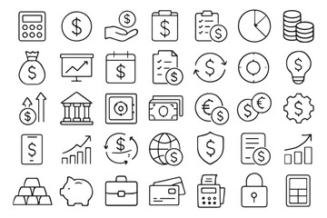 Financial and business icons in a grid layout calculator