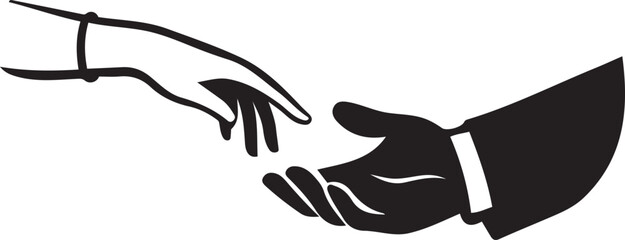 Two hands reaching towards each other in black and white