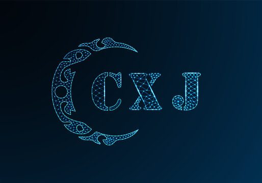Low poly letter logo CXJ design. CXJ letter logo low poly vector design on blue color gradient background. CXJ logo low poly design
